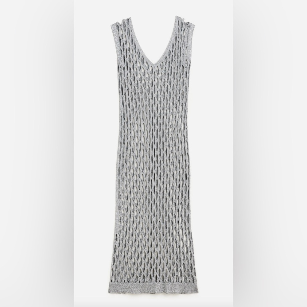 NWT J.CREW Collection Crochet Sweater Dress Metallic Silver -Sz XS/S - Cover up